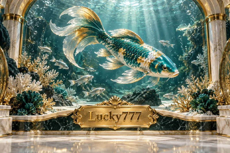 Lucky777 ငါးဖမ်းဂိမ်းကဏ္ဍအတွက် ရွှေရောင်နှင့် စိမ်းပြာရောင် ငါးပုံ