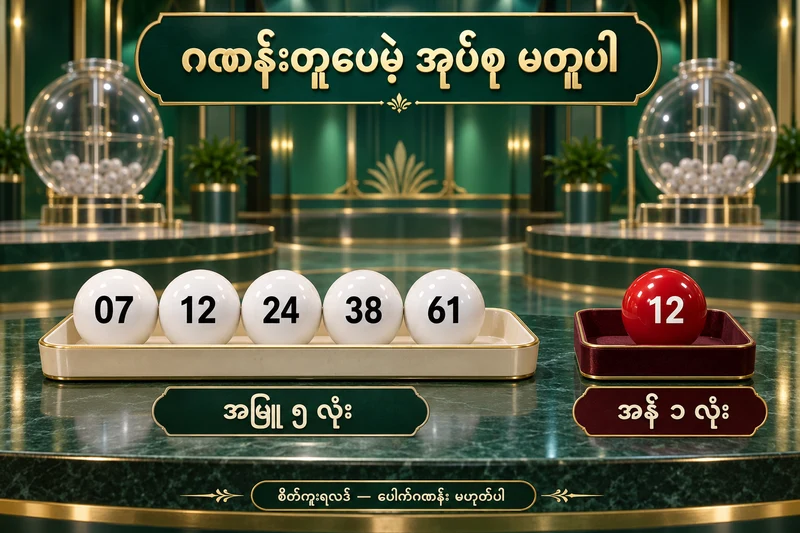 အဖြူ07 12 24 38 61ဘောလုံးငါးလုံးနှင့်သီးခြားအနီ12ဘောလုံးပါသောစိတ်ကူးရလဒ်ပုံ